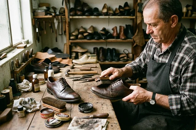 Sapatos sociais sendo cuidados em Varginha.